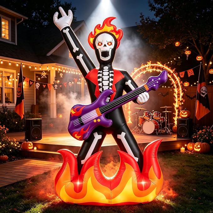 6FT Halloween Inflatable Rock Guitar Skeleton Yard Decor - skull inflatable