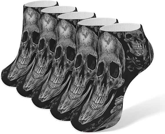 Skull Skeleton Ankle Sock,Cushioned Crew Socks Low Cut Compression Running Sock with Ankle Support for Men Women(5 Pairs) - sugar skull costume