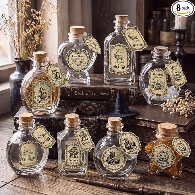 Patelai 8 Sets/32 Pcs Halloween Potion Bottles with Cork Apothecary Bottles