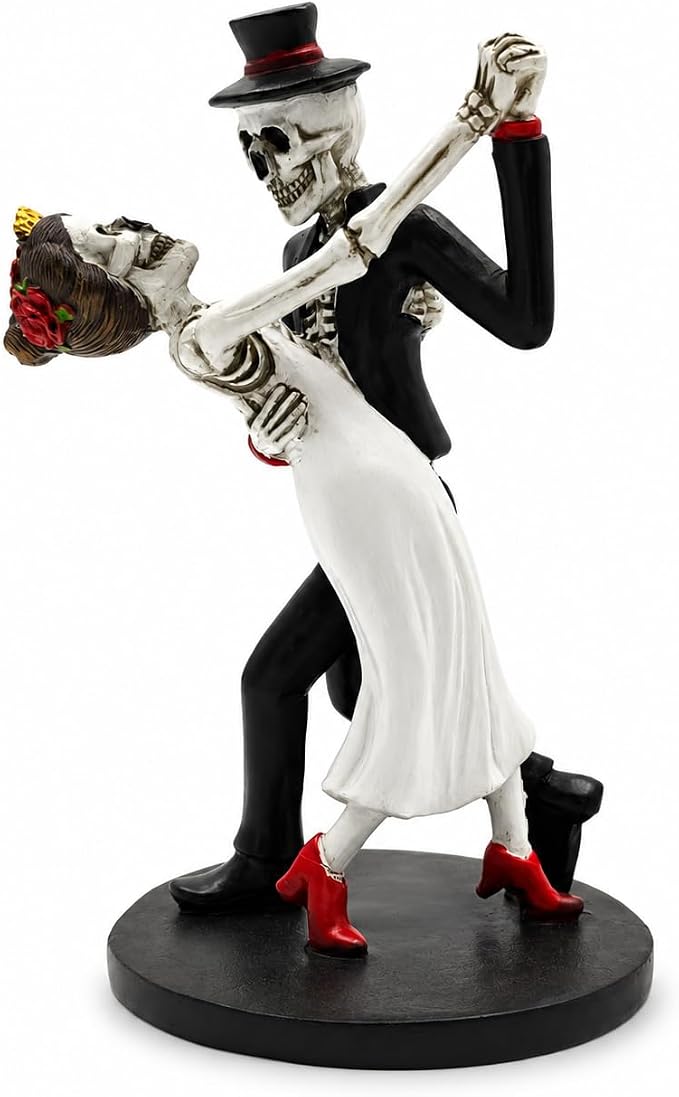 Skeleton Couple Dancing Figurine, Resin Bride and Groom Skeleton Statue, Gothic Halloween Tabletop Decor, Day of the Dead Home Decoration - skull figurine