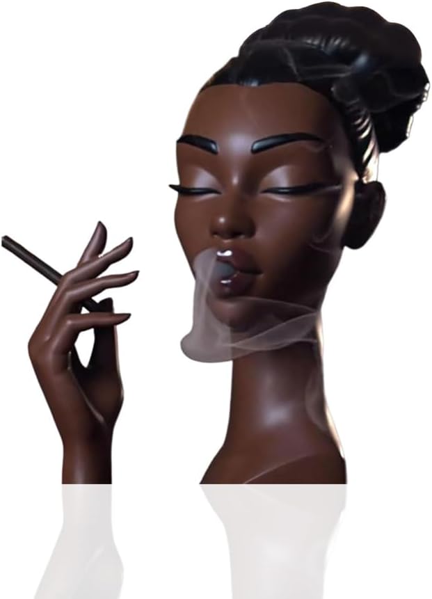 Incense Holder,Black Woman Smoking Head Incense Burner, Sophisticated and Elegant Headscents-Head Incense Burner,Desk Decor Suitable for Bedroom and Living Room (Close Eyes) - skull incense burner