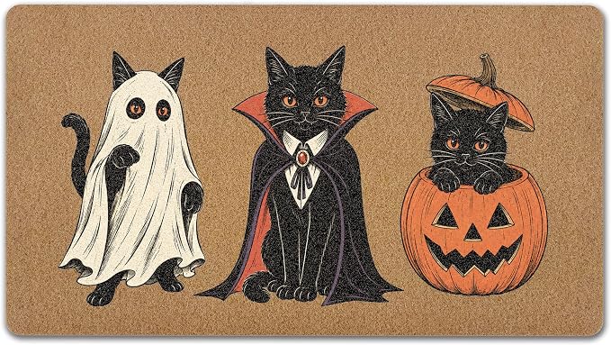 Halloween Black Cat Ghost Pumpkin Door Mat Rug Entryway Decor