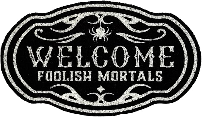 Black Welcome Foolish Mortals Door Mat Halloween PVC Coil Door Mat - skull floor mat