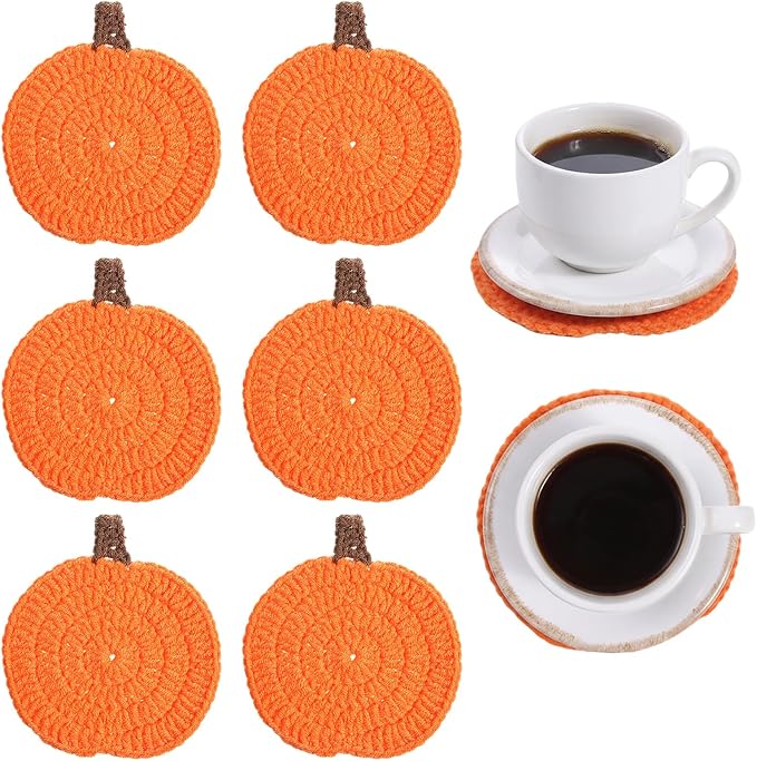 Fall Coasters Set of 6 Pumpkin Drink Coasters Kitchen Decor - skull coaster