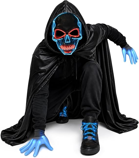 LED Halloween Mask, Light Up Mask with 3 Lighting Modes for Halloween Party, Cosplay, Carnival, Adults & Teens - sugar skull costume