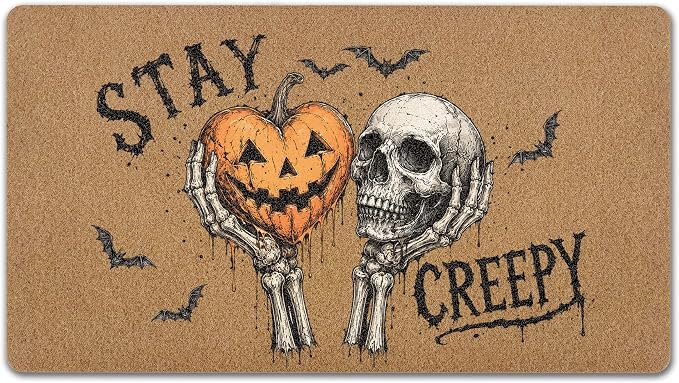 Gothic Pumpkin Skull Halloween Door Mat Rug Entryway Decor,30x17 - skull door mat