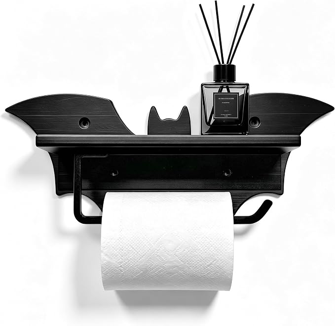 Gothic Bat Toilet Paper Holder with Shelf, Wall Mounted Bathroom