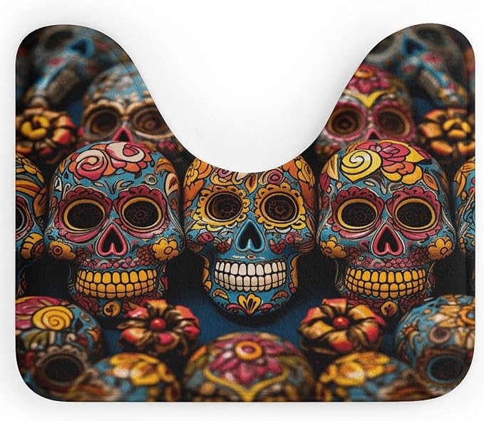 Colorful Sugar Skulls Toilet Rug U-Shaped Toilet Bath Mat Extra Soft Absorbent Contour Bathroom Rug Plush Ultra Thin Toilet Mat Non-Slip Bath Mat for Guest Room Bathroom 16x20 - skull toilet mat