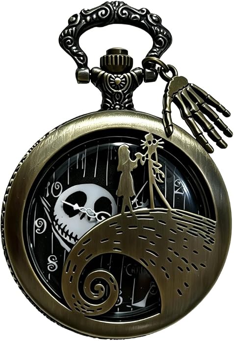 Pocket Watch Roman Numerals Quartz Pocket Watch with Accessories & Chain for Men Birthday Christmas Halloween Gifts - skull watch