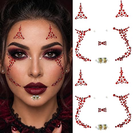 2 Pack Day of the Dead Skull Temporary Face Tattoo Gem Stickers - skull sticker