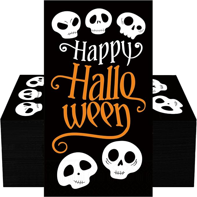 100Pcs Halloween Napkins Paper Towels Disposable Nightmare Before Christmas Black Jack Guest Napkins for Bathroom Decoupage Dinner Lunch Party Supplies - skull toilet paper