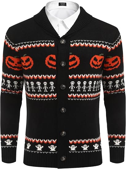 COOFANDY Mens Christmas Cardigan Sweater Shawl Collar Knitted Xmas Knitwear - skull sweatshirts