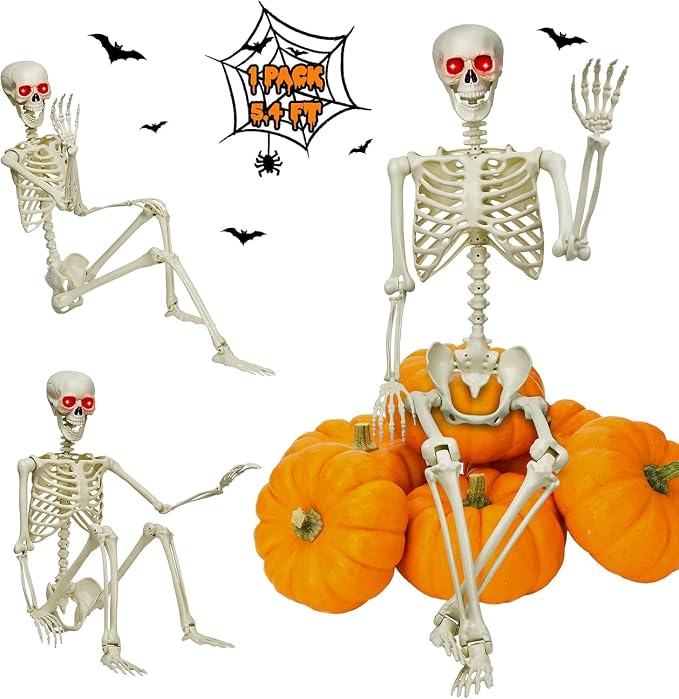 Halloween Decorations Outdoor 5.4Ft Life-Size Realistic Posable Skeleton - skeleton