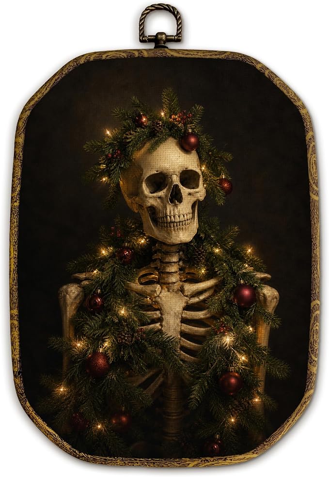 Yjeslw Moody Gothic Skeleton Christmas Octagon Wall Art Decor 10.2x7 Inches - skeleton