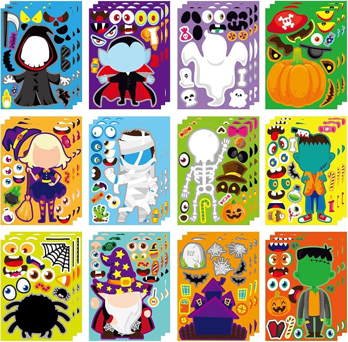Make A Face Stickers for Kids Toddlers Crafts Goodie Bags Stuffers Party Favors Activities Gifts for Classroom Birthday Party Decorations Supplie Essentials (Halloween 2) - skull sticker