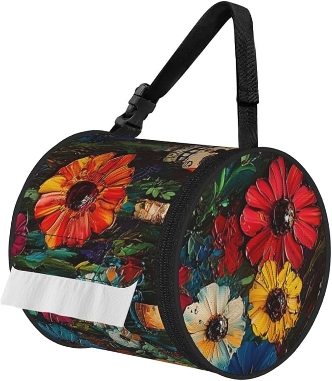 Portable Mexico-Candles-Skull Toilet Paper Holder Bag, Round 600d Oxford Cloth Tissue Storage Bag with Zipper for Camping, Car, Travel, Bathroom and Office - skull toilet paper