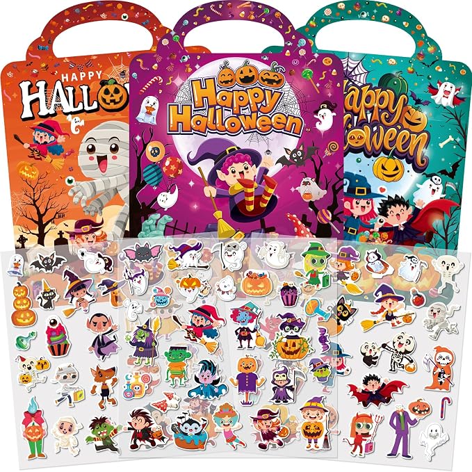 Kalysky 3 Pack Halloween Reusable Sticker Books for Toddlers 2-4 - skull sticker