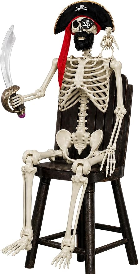 HOMELEX 5.4 Ft Halloween Skeleton Decoration, Life Size Pirate Skeleton - skeleton