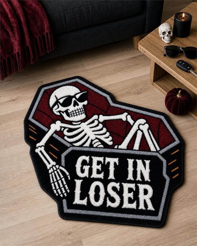 Halloween Coffin Bath Rug, Non Slip Skeleton Mat, 25.5 x 25.5 in - skull toilet mat