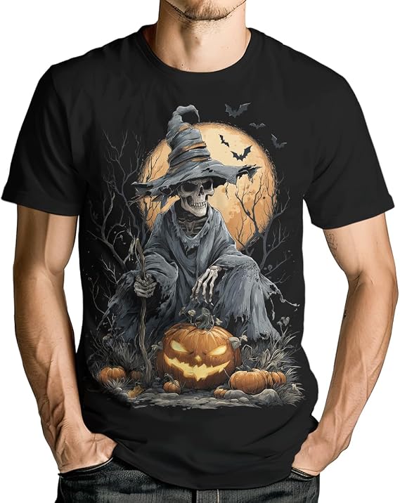 Men's Halloween Graphic T-Shirt Funny Pumpkin Skull Ghost Tee Casual Holiday Party Costume Shirt - skull tshirt
