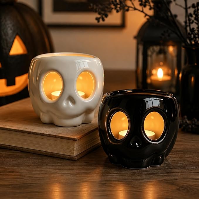 Halloween Decorations Indoor – Skull Candle Holder Set for Home Table Decor