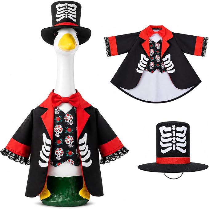 2 Pcs Day of the Dead Porch Goose Outfits, Dia de los Muertos Goose Clothes - sugar skull costume
