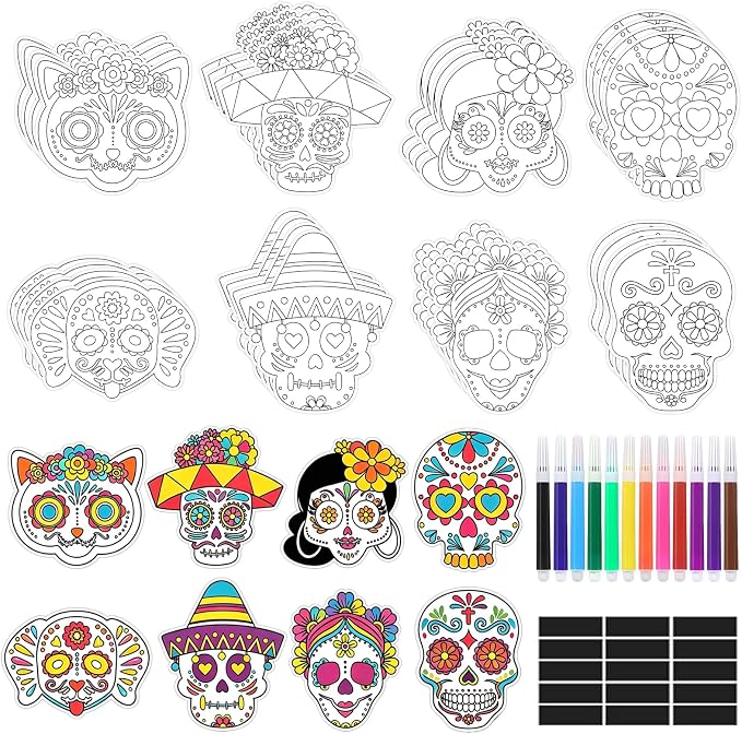 32 PCS Sugar Skull Day of the Dead Crafts DIY Fridge Magnet Kit Decorations - skull figurine