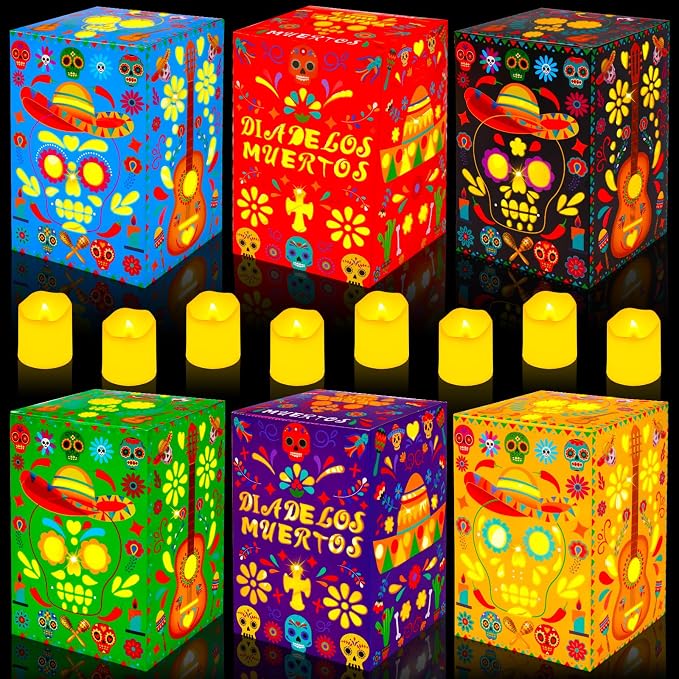 36Pcs Day of The Dead Decorations Sugar Skull Candle Holder Boxes - skull candle