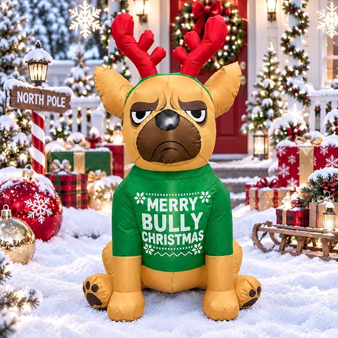 4.3FT Christmas Inflatable Bulldog with LED Lights, Blow Up Yard Decor - skull inflatable