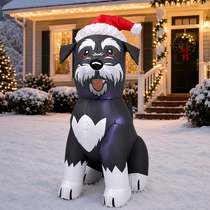 4FT Christmas Inflatable Schnauzer Dog Blow Up Outdoor Decorations with LED - skull inflatable