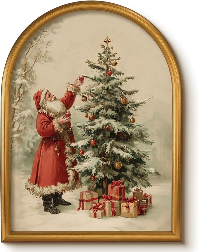 VIYYIEA Gold Framed Christmas Wall Art, Santa Claus and Xmas Tree Prints - skull wall art