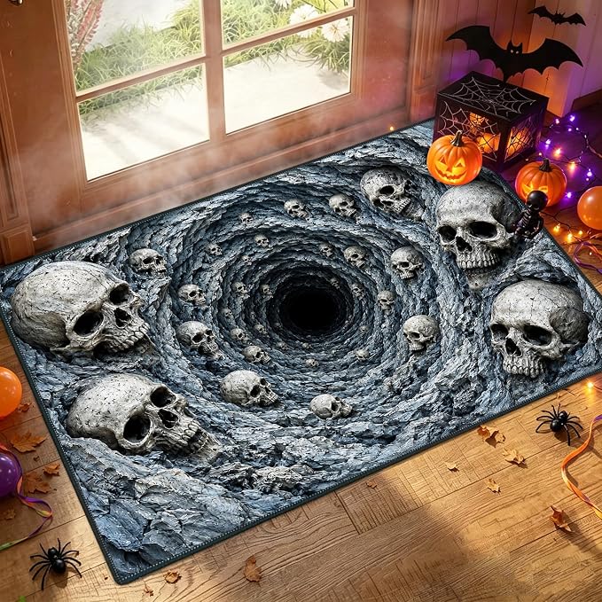 Halloween Skeleton Area Rug 2x3 Entryway Rug Skull Cave Door Mat for Kitchen,Sunroom,Front Door Washable Non Slip Rubber Backing Halloween Decoration Indoors Outdoors - skull door mat