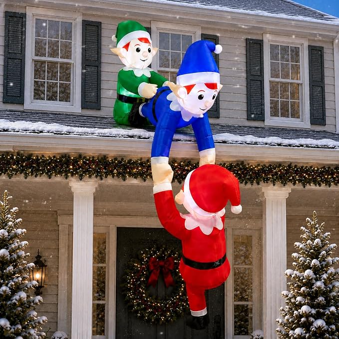 7FT Christmas Inflatable 3 Climbing Elves Blow Up Decorations with LEDs - skull inflatable