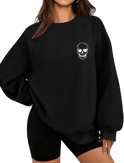 AKEWEI Sweatshirt for Women Oversized Long Sleeve Graphic Pullover - skull sweatshirts