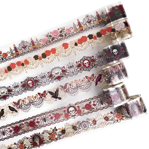 6 Rolls Gothic Decorative PET Tape for Scrapbook Journaling - skull sticker