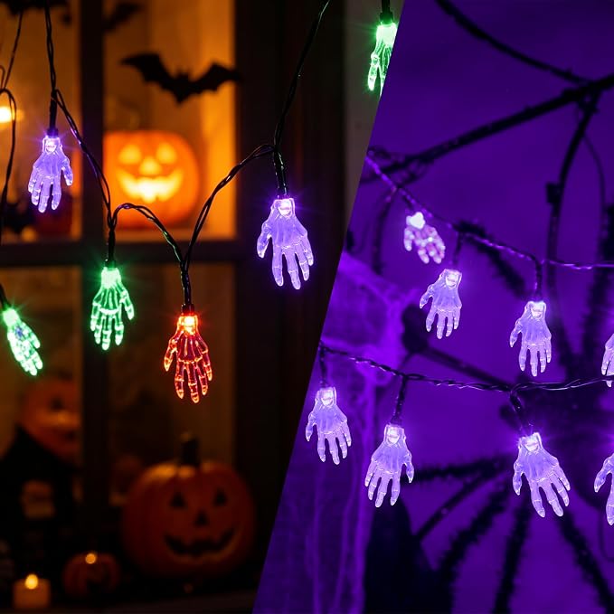 21 LED Skull String Lights,10 Modes 10FT Dual-Color Fairy Lights Indoor Battery Operated for Halloween,Holiday,Party,Bedroom,Window Porch,Home Decoration(Purple+Multi-Color)