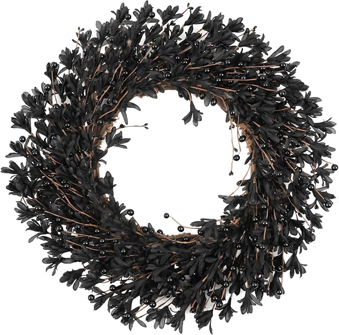 20" Halloween Wreath for Front Door Black Forsythia Fall Wreaths - skull wreath