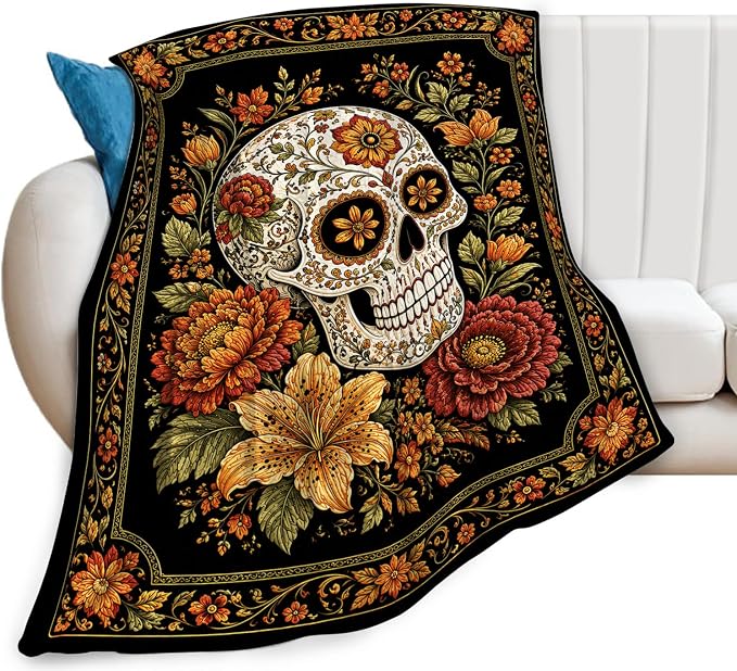 Skull Blanket Day of The Dead Sugar Gifts for Women Men 40"X50" - skull blanket