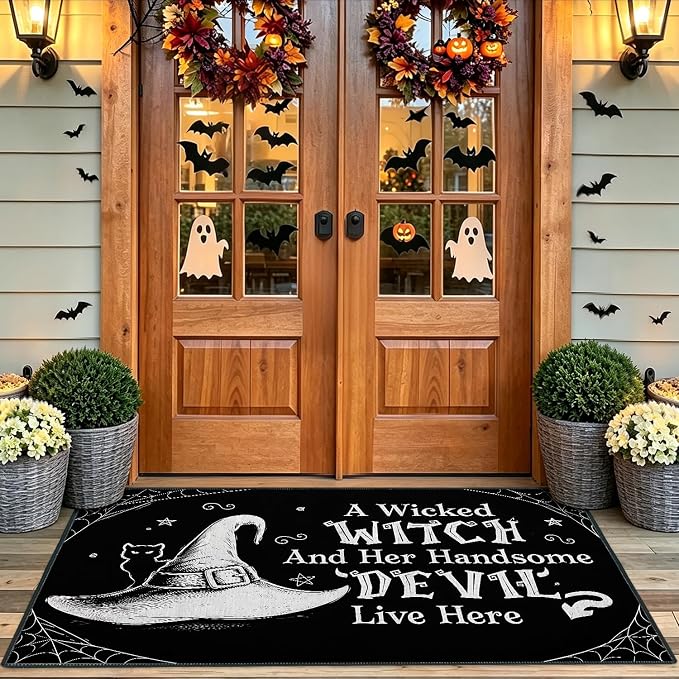 Wicked Witch Area Rug 2x3FT, Gothic Halloween Entryway Rug, Non Slip Front Door Mat, Witch Decor Floor Carpet for Indoor Hallway Home - skull carpet