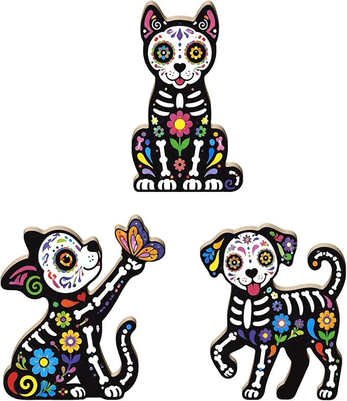Putuo Decor Dia de Los Muertos Skeleton Pets Figurines - skull plate