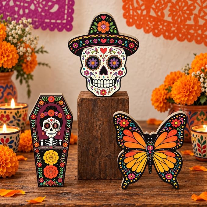 Putuo Decor Dia de Los Muertos Icons Decoration Set - skull figurine