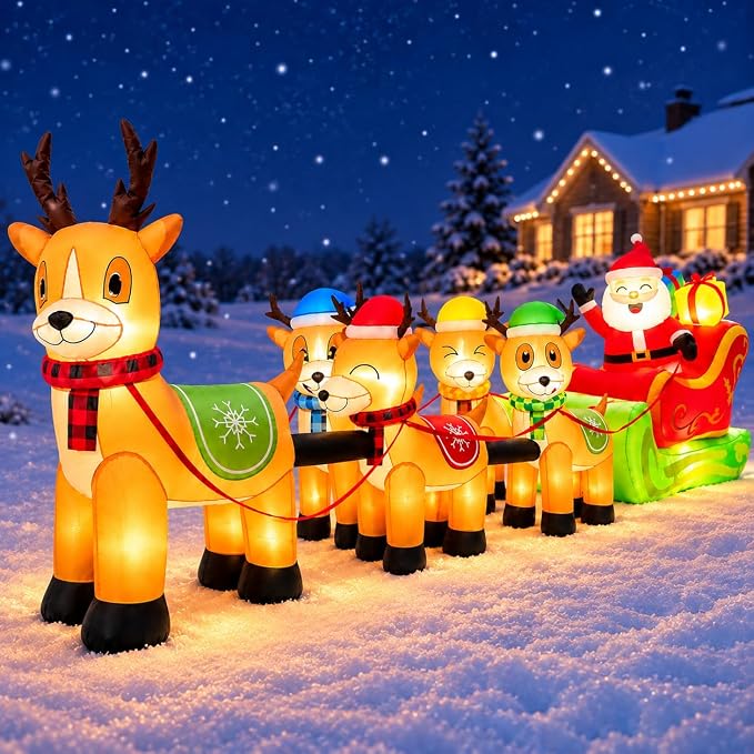 12 Ft Christmas Inflatables Outdoor Decorations Giant Blow Up Yard Decorations Inflatable Santa Claus on Sleigh and Reindeer, with LED Lights for Indoor Outdoor Home Holiday Decor - skull inflatable