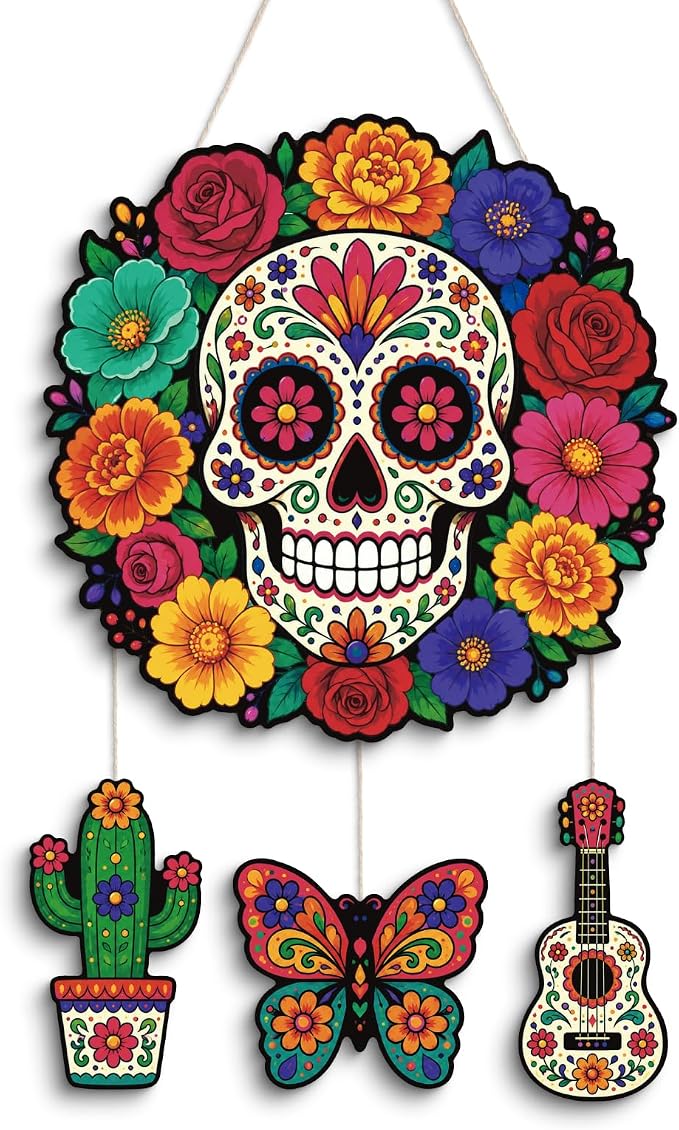 Putuo Decor Dia de los Muertos Skull Wall Hanging Decoration Set