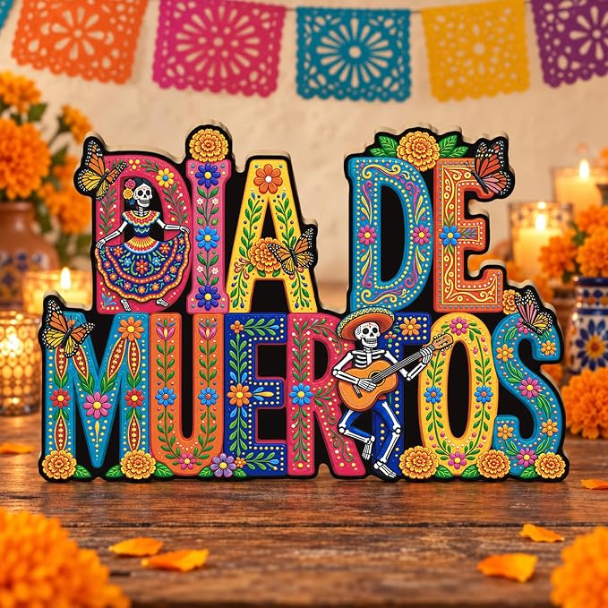Putuo Decor Dia De Muertos Table Decor, Day of the Dead Table Decoration - skull floor mat