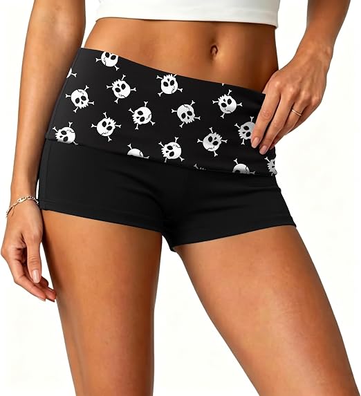 Ekouaer Womens Fold Over Shorts Sexy Low Waist Lounge Shorts Y2K Pajama Micro Bottoms Summer Foldover Sleep Shorts - skull pajamas