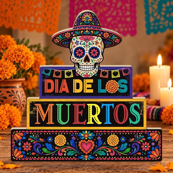 Putuo Decor Day of The Dead Table Decor Sugar Skull Dia De Los Muertos Sign - skull figurine