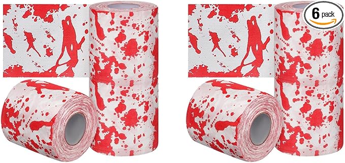 Housoutil Halloween Bloody Toilet Paper Rolls, 6pcs Scary Printed Tissue - skull toilet paper
