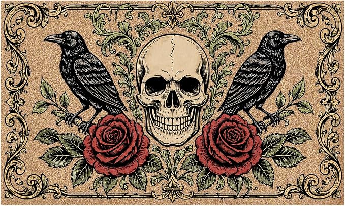 Gothic Skull Crow Faux Coco Coir Doormat Door Mat 17×30 Inch