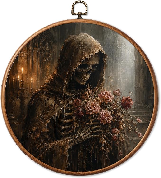 Chicimln Moody Gothic Skeleton Round Wall Art Framed Canvas Prints 10inch - skull wall art
