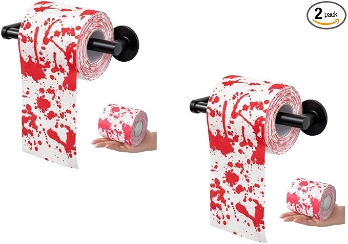 Angoily Halloween Toilet Paper, Bloody Printed Scary Horror Bathroom Decor Roll, Prank Novelty Gag Tissue for Spooky Haunted House Party Celebration, 2 Pack - skull toilet paper